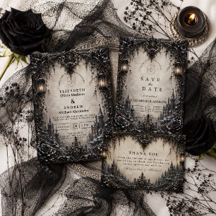 Elegante gothische Winterhochzeit Dankeskarte