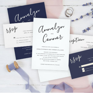 Minimales Script-Foto   Moderne einfarbige Hochzei Einladung