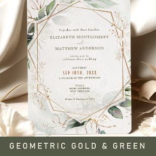 Gold & Green Boho Hochzeit Wasserfarbe Rustikal Einladung