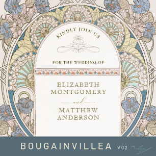 Bougainvillea Blue Gold Wedding Art Nouveau Mucha Folieneinladung