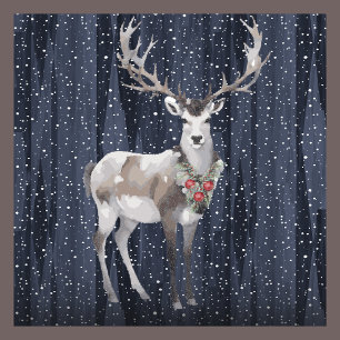 Rustikales Blue Snowy Rentier Weihnachtsfamilien F Feiertagskarte