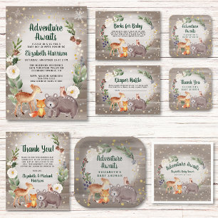 Winter Woodland Animals Paare Kinderdusche Einladung