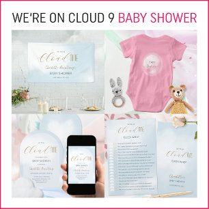 Wir sind auf Cloud 9 Elegant Dreamy Blue Baby Show Einladung