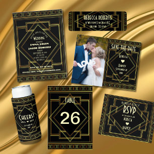Geometric Gold Black Great Gatsby Art Deco Hochzei Einladung