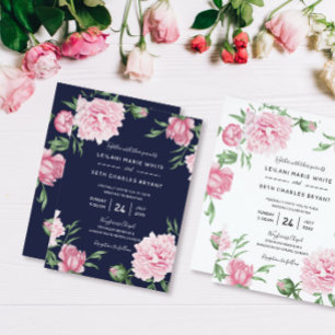 Pink Painted Floral Peonies Hochzeit Einladung
