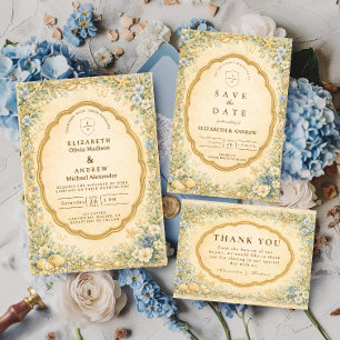 Vintage Maritime Florale Hochzeit im Nautikstil Einladung