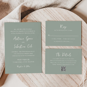 Elegante Sage Green Moderne Hochzeit RSVP Karte
