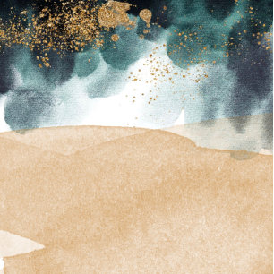 Blue Green Gold Watercolor Agate Beach Wedding Inv Einladung