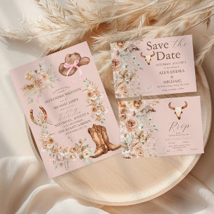 Pink Boho Western Hochzeit Einladung