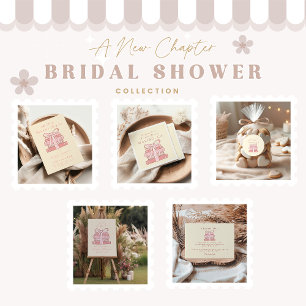 Ein neues Kapitel beginnt mit rosa Büchern und beu Runder Aufkleber