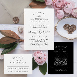 Schwarz-Weiß-Elegant-Kalligrafie-Multievent RSVP Karte