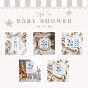 Blue Rocking Horse Baby Shower Diapper Raffle Begleitkarte