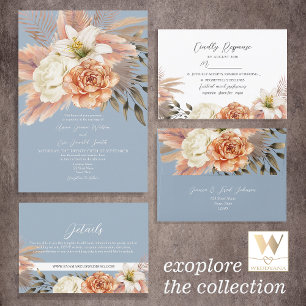 Einladung von Dusty Blue and Peach Floral Wedding