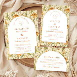 Warmer Botanischer Torbogen zur Hochzeit Dankeskarte