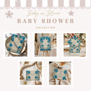 Vintage Blaue Botanische Babyparty Windel-Raffle Begleitkarte