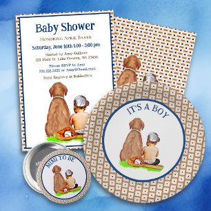 Baby Boy and Dog Baseball Themed Baby Dusche Runder Aufkleber