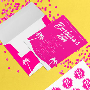 Tropical Beach Hot Pink Script Sweet 16 Banner