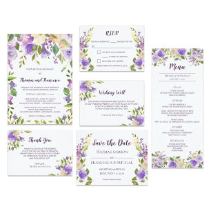Einladung von Lilac Watercolor Floral Wedding