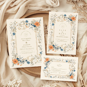 Boho Vintag Floral Fern Wedding RSVP Karte