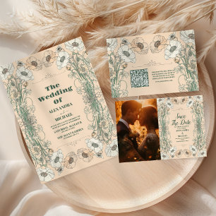 Hochzeit floraler Jugendstil RSVP Karte