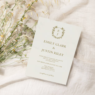 Elegantes Classic Gold Monogram Foto QRCode Weddin All In One Einladung