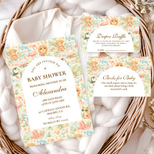 Pastellfarbene Sommer-Tiere Baby Shower Einladung