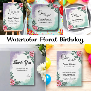 Elegant Rustic Watercolor Floral Boho Geburtstag Dankeskarte