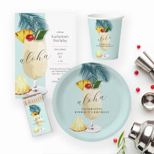 Aloha Pina Colada Grüner Cocktail Geburtstagsparty Runder Aufkleber