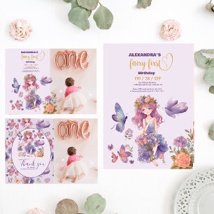 Foto Fairy Erster verzauberter Wald 1. Geburtstag Dankeskarte