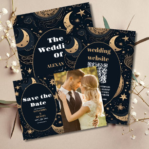 Foto Midnight Blue Gold Celestial Wedding Save The Date