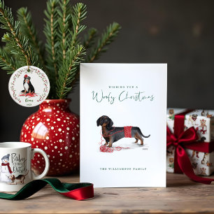 Naughty Dog Watercolor Cavalier Spanier Strumpf Feiertagskarte