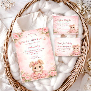 Rosa Häschen-Blumen-Baby-Party Einladung