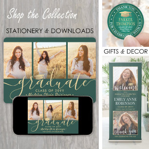 4 Foto Abschluss Collage Script Grün und Gold Ankündigung