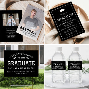 Einladung zur Sporty Black and White Graduation Pa