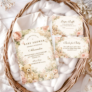 Botanische Florale Teddybär-Baby-Party Serviette