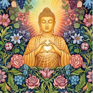 Buddha, Herz des Lichts, Tisch, Blumen, Vintag Tischdecke
