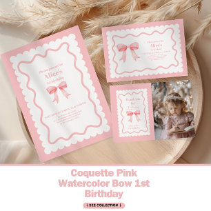 Coquette Pink Aquarellbogen 1. Geburtstag Einladung