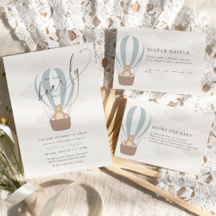 Wir können schon warten   Baby Boy Blue Balloon Du Begleitkarte