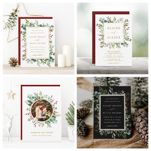 Botanical Greenery Christmas Holiday Gold Wedding Einladung
