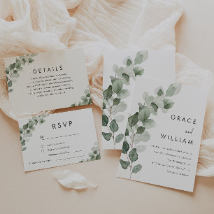 Sage Green Watercolor Blätter Moderne Hochzeiten Einladung