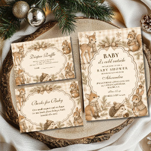 Neutrale Wald-Weihnachts-Babyshower Einladung