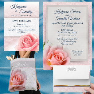 Schöne Hochzeit der hellrosa Rose Einladung