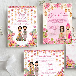 Lotus lanterns Indian wedding mehndi sangeet Einladung