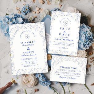 Traditionelle blaue Chinoiserie-Hochzeit RSVP Karte