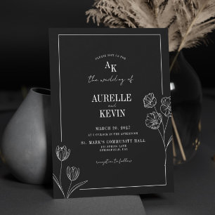 Schwarze Florale Rustikale Monogramm Foto QR Hochz Einladung