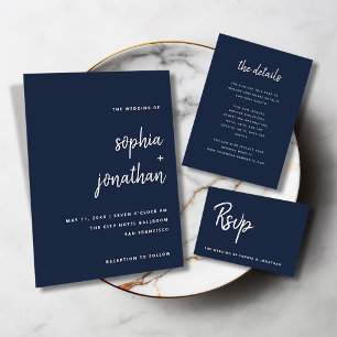 Modernes Minimalistisches Skript   Blue Wedding RSVP Karte