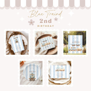 Vintag Blue Train 2. Geburtstag Einladung