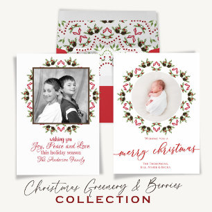 Weihnachtsgrün Holly Berries Foliage Wreath Fotodruck