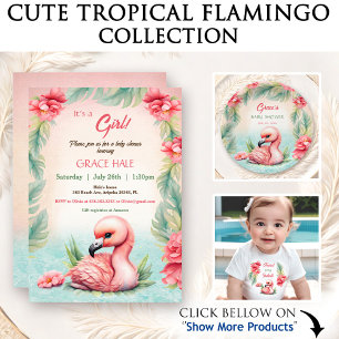 Tropical Summer Pink Flamingo Girl Babydusche Pappteller