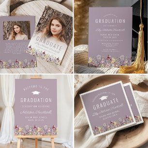 Boho-Wildblumen-Lila-Abschlussfeier Einladung